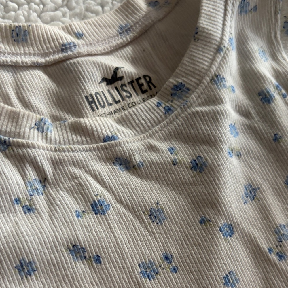 Hollister Ribbed Top with Blue Floral Design